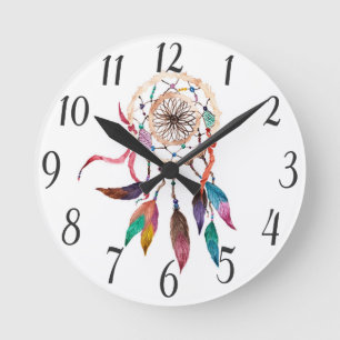 Bohemiska Dreamcatcher i vibrerande vattenfärg Rund Klocka