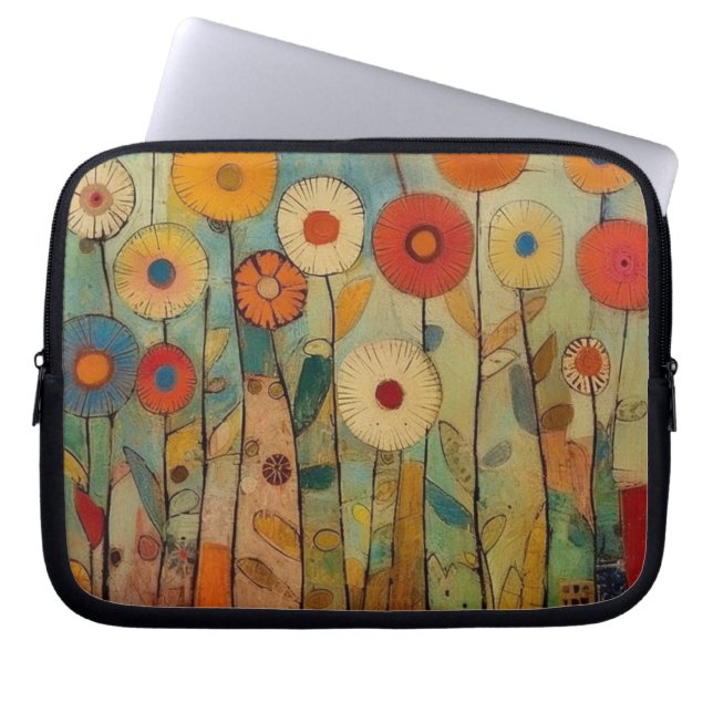 Bohemiska färgade blommor laptop fodral (Framsidan)