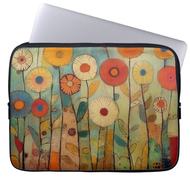 Bohemiska färgglada blommor  laptop fodral (Framsidan)