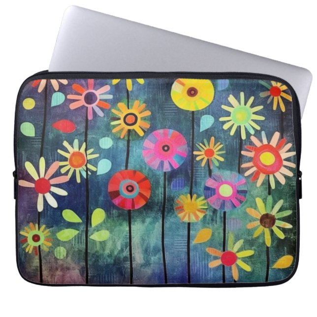 Bohemiska färgrika blommor  laptop fodral (Framsidan)