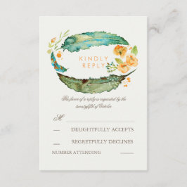 Bohemiska Feathers Teal Bröllops OSA Cards Kort