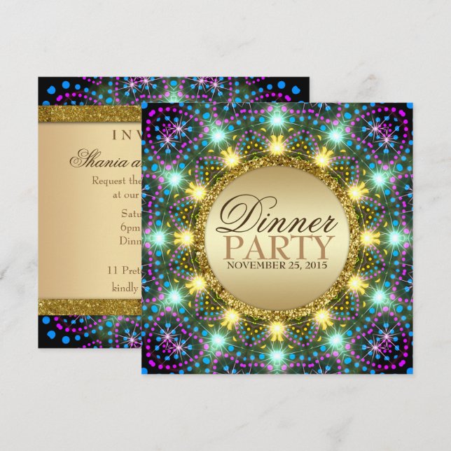 Bohemiska Ljus Guld Glitter Färger Inbjudningar (Fram/baksida)