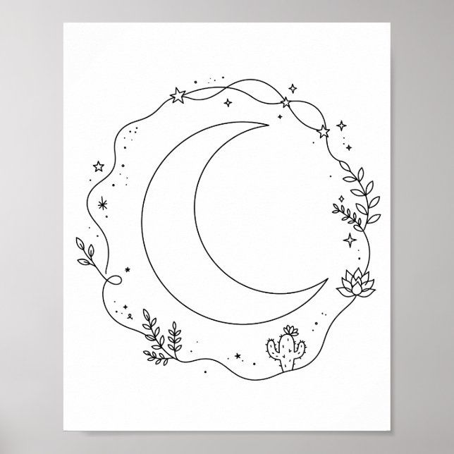 Bohemiska månfaser Linjekonst Celestial Dekor (Framsidan)