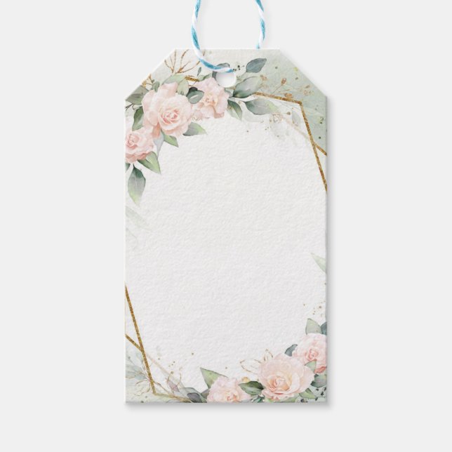 Bohemiska rosor eukalyptus guld Baby Shower Presentetikett (Framsidan)