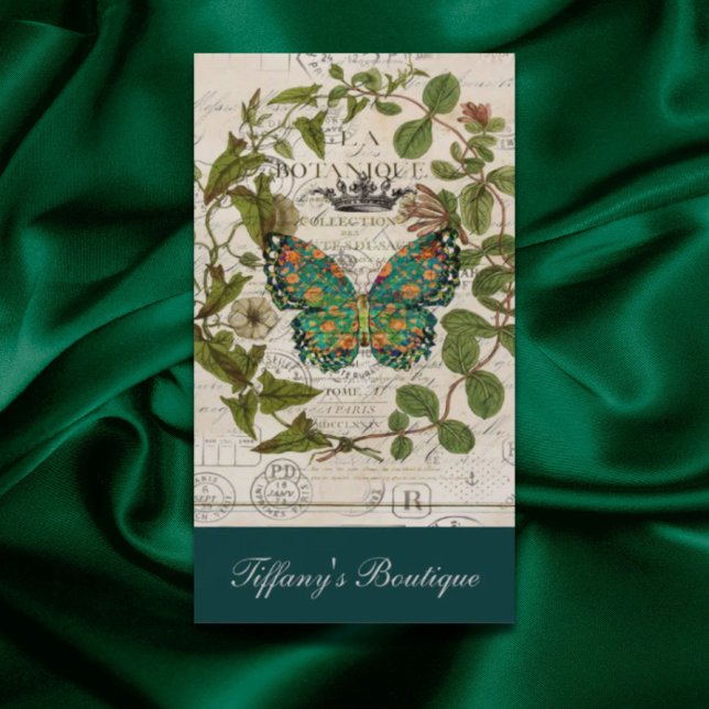 bohemiska skript fransk botanisk fjäril visitkort (bohemian scripts french botanical butterfly business card)