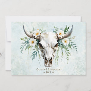 Bohemiska vattenfärgen Blommigt Cow Skull Bröllop Inbjudningar
