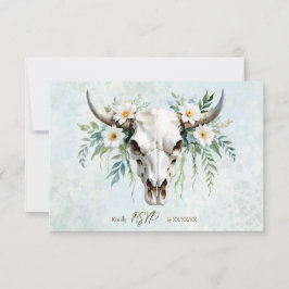Bohemiska vattenfärgen Blommigt Cow Skull Bröllop OSA Kort