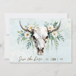Bohemiska vattenfärgen Blommigt Cow Skull Bröllop Spara Datumet