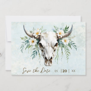 Bohemiska vattenfärgen Blommigt Cow Skull Bröllop Spara Datumet