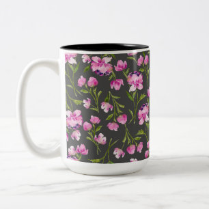Bohemiska vattenfärgsBlommigtar - Rosa och Grått Två-Tonad Mugg