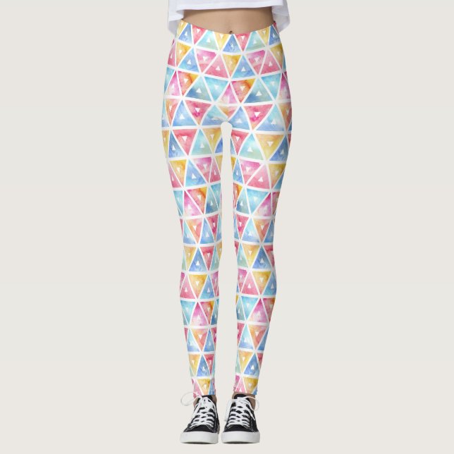 Bohemiska vattenfärgstrianglar leggings (Framsida)