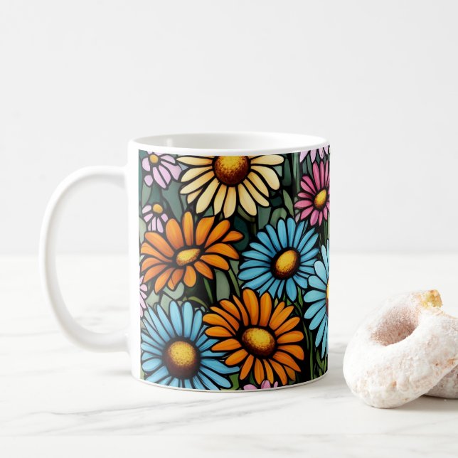 Bohemiska Vibrant-Daisy - Glasutseende med fastkan Kaffemugg (Med munk)