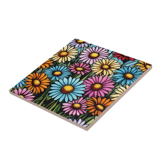 Bohemiska Vibrant-Daisy - Glasutseende med fastkan Kakelplatta (Sidan)