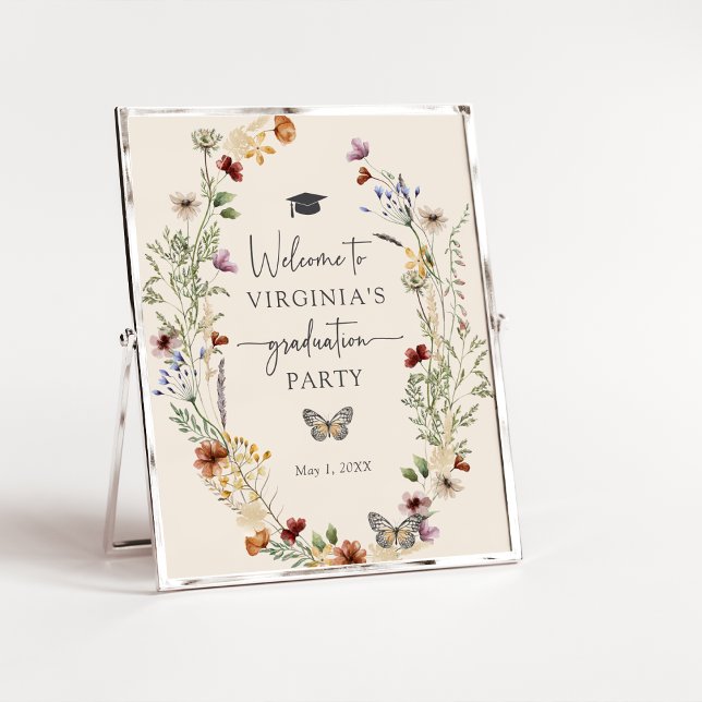 Bohemiska Vildblommor Examen Affisch (Bohemian Wildflowers Graduation Poster with Butterfly by Painted Paperie
)