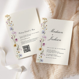 Bohemiska vildblommor kalligrafi bröllops QR-kod Inbjudningar