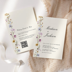 Bohemiska vildblommor kalligrafi bröllops QR-kod Inbjudningar
