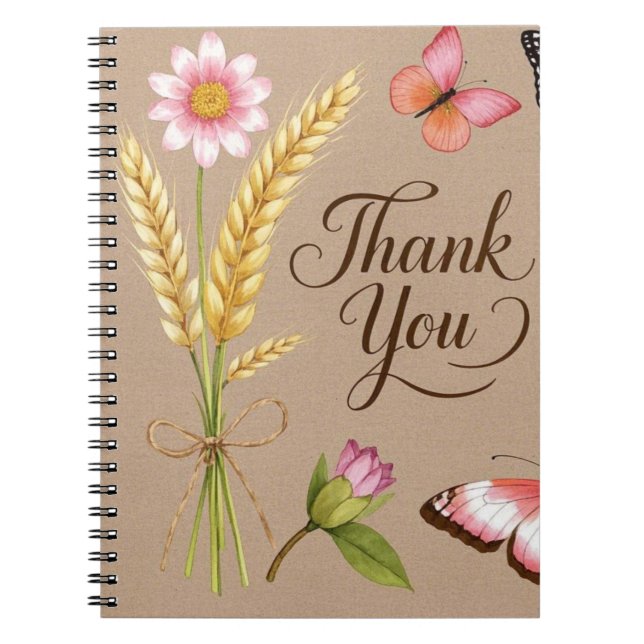 Bohemiska Wildblommor, fjärilar, vetestjälkar Anteckningsbok (Framsidan)