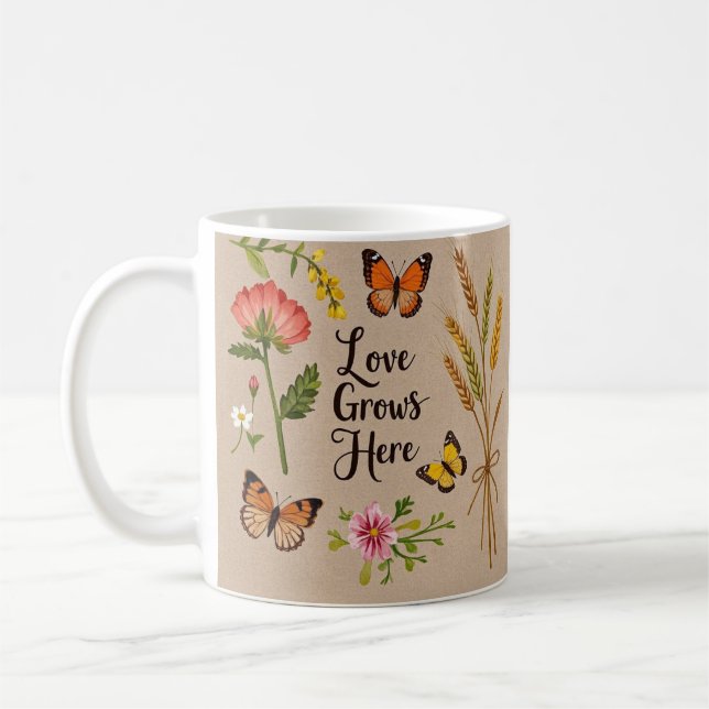 Bohemiska Wildblommor, fjärilar, vetestjälkar Kaffemugg (Vänster)