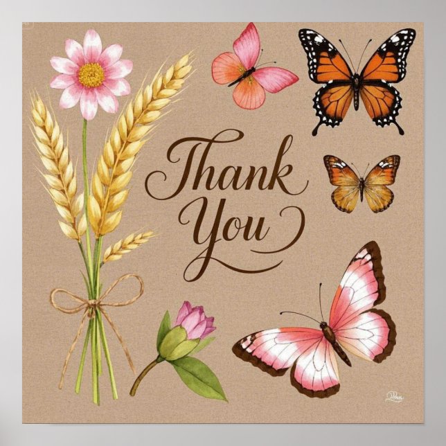 Bohemiska Wildblommor, fjärilar, vetestjälkar Poster (Framsidan)