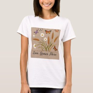 Bohemiska Wildblommor, fjärilar, vetestjälkar T Shirt