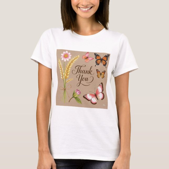 Bohemiska Wildblommor, fjärilar, vetestjälkar T Shirt (Framsida)