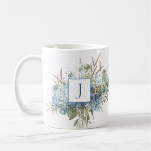 Bohemiske Blå Blommigten Vattenfärg Bouquet Kaffemugg