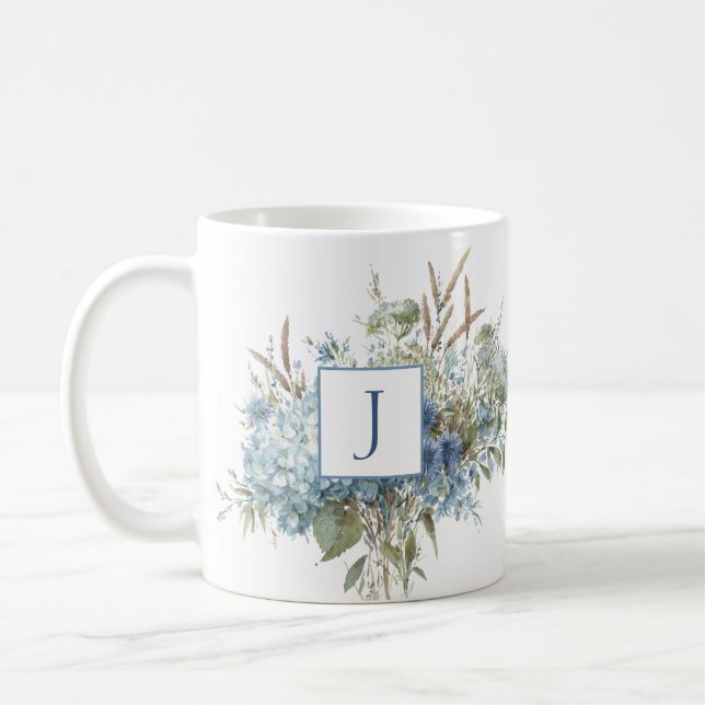 Bohemiske Blå Blommigten Vattenfärg Bouquet Kaffemugg (Vänster)