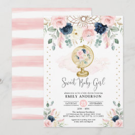 Bohemiske Dreamcatcher Navy  Guld Baby Shower Inbjudningar