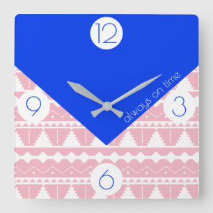 Bohemiskt alltid på tidsblå och  Rosa Fyrkantig Klocka