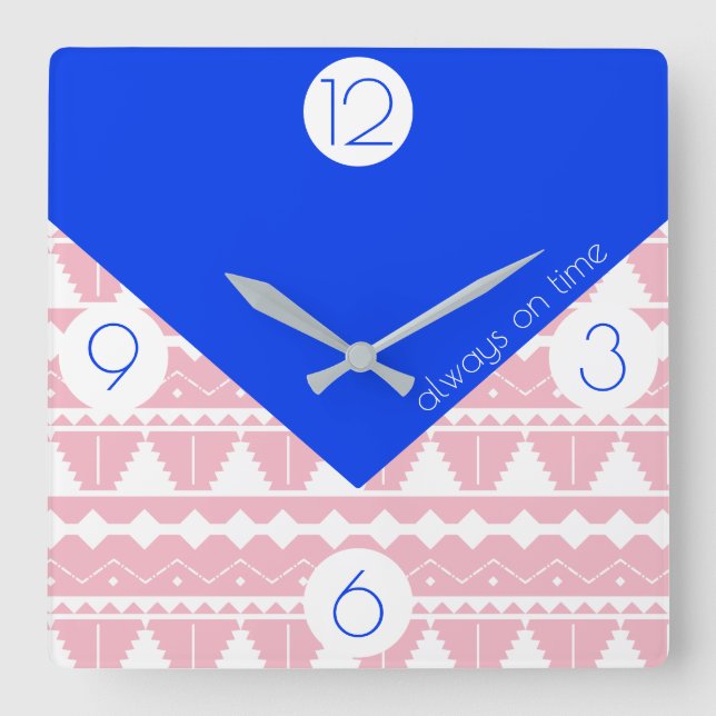 Bohemiskt alltid på tidsblå och  Rosa Fyrkantig Klocka (Framsida)