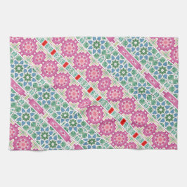 Bohemiskt blommönster Vattenfärgsmosaikdesign Kökshandduk