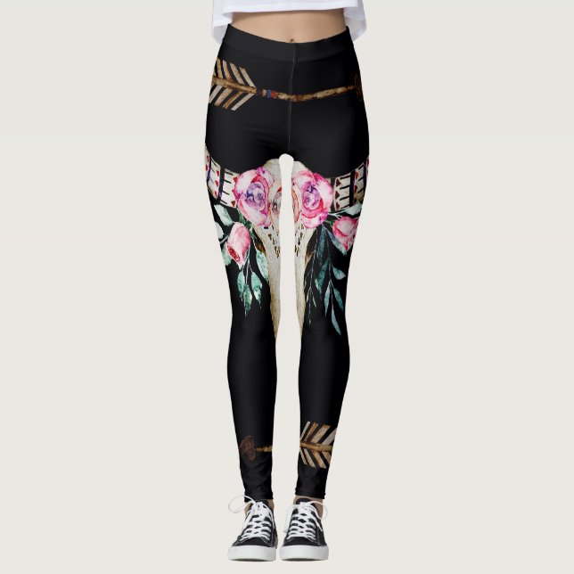 Bohemiskt Hjort Skullfärgskonst Leggings (Framsida)