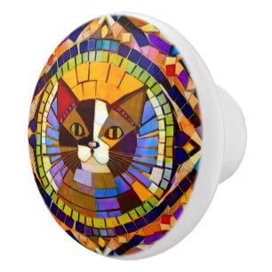 Bohemiskt katt - Vintage Stil Colorful Mosaic Knopp