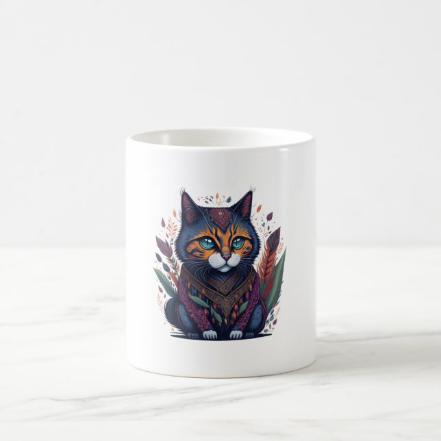 Bohemiskt katt Whimsique Watercolor Art Skriv ut Kaffemugg (Center)