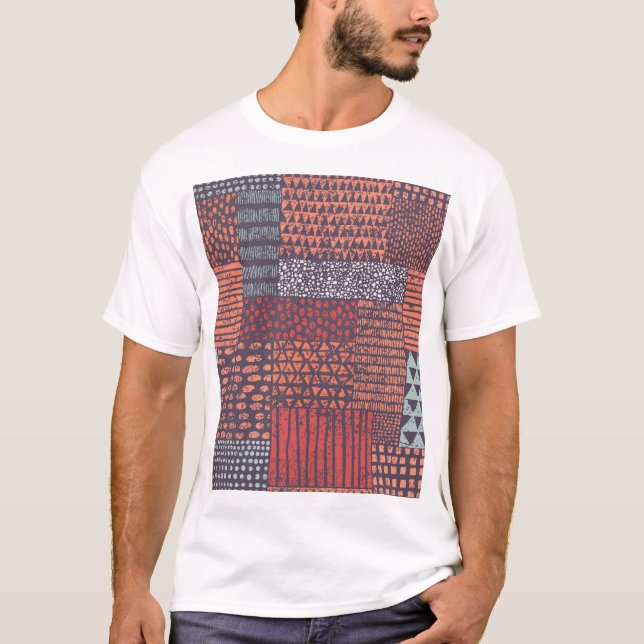 Bohemiskt lappverk: handdragen, sömlös design. t shirt (Framsida)