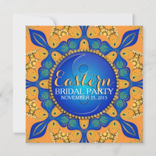 Bohemiskt Royal Blue Guld Orange Möhippa Inbjudningar