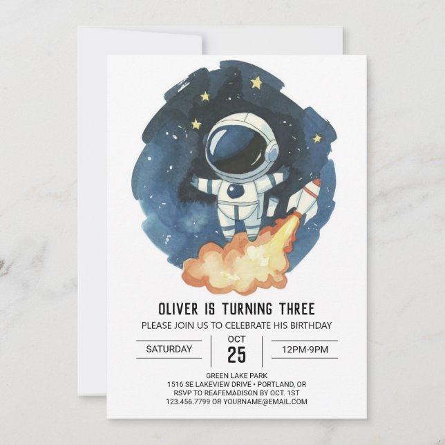 Bohemiskt space Barn Astronaut Boy Birthday Inbjudningar (Framsida)