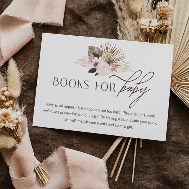 Bohemiskt vattenfärgat Blommigt Bokar för babyskor Tilläggskort (Books for Baby Boho Watercolor Floral Baby Shower Enclosure Card)