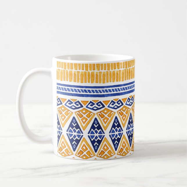 Bohemiskt vattensfärg: Sömlös konstnärlig Mönster. Kaffemugg (Vänster)