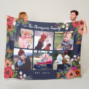Bohemmet blommar familjfotoCollage Fleecefilt