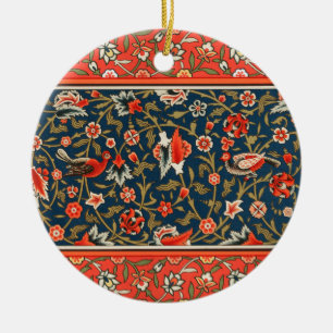 Bohemsk Indo-Persiskt Blommönster Vintage Röd Julgransprydnad Keramik