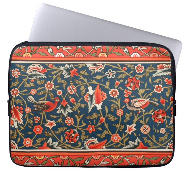 Bohemsk Indo-Persiskt Blommönster Vintage Röd Laptop Fodral (Framsidan)