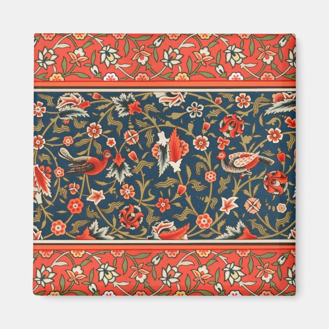 Bohemsk Indo-Persiskt Blommönster Vintage Röd Magnet (Framsidan)
