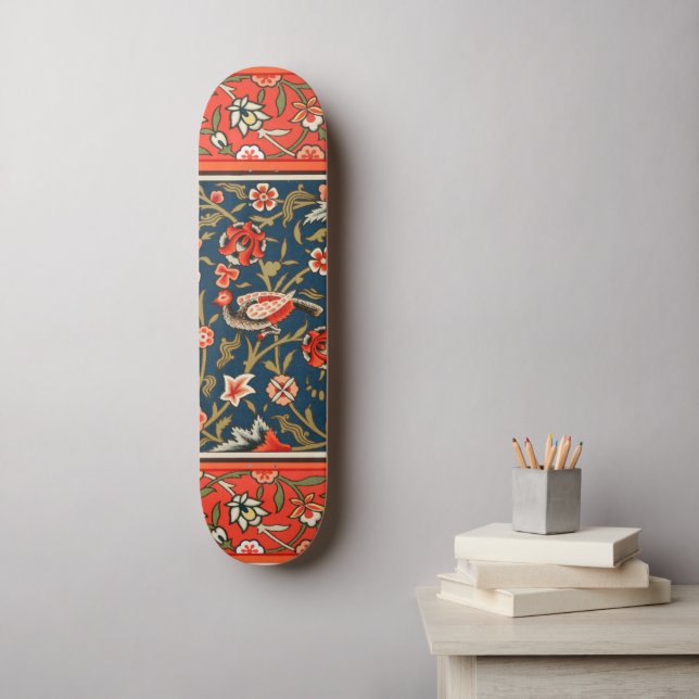 Bohemsk Indo-Persiskt Blommönster Vintage Röd Mini Skateboard Bräda 18,5 Cm (Väggkonst)