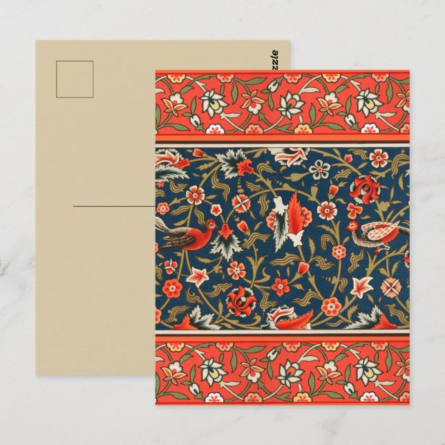 Bohemsk Indo-Persiskt Blommönster Vintage Röd Vykort (Fram/baksida)