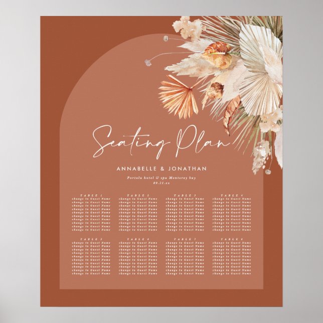 Bohenian boho rust terracotta bröllop-sätesplan poster (Framsidan)