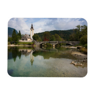 Bohinj sjö och kyrka, Slovenien rektangelmagnet Magnet