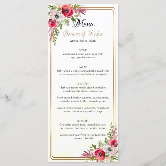 Böhmen Blommigt Bröllop Meny (Framsida)