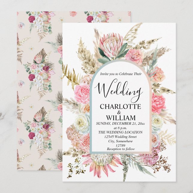 Böhmen Blommigt Ram Bröllop Inbjudningar (Fram/baksida)