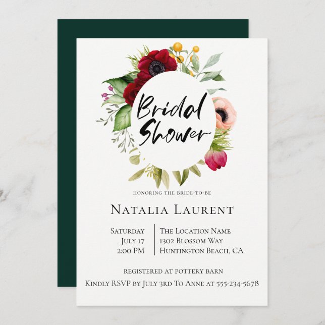 Böhmen Blommigt Ram Inbjudningskort för möhippan (Fram/baksida)